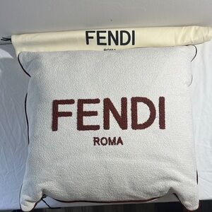 Fendi Cream and Red Textured Pillow